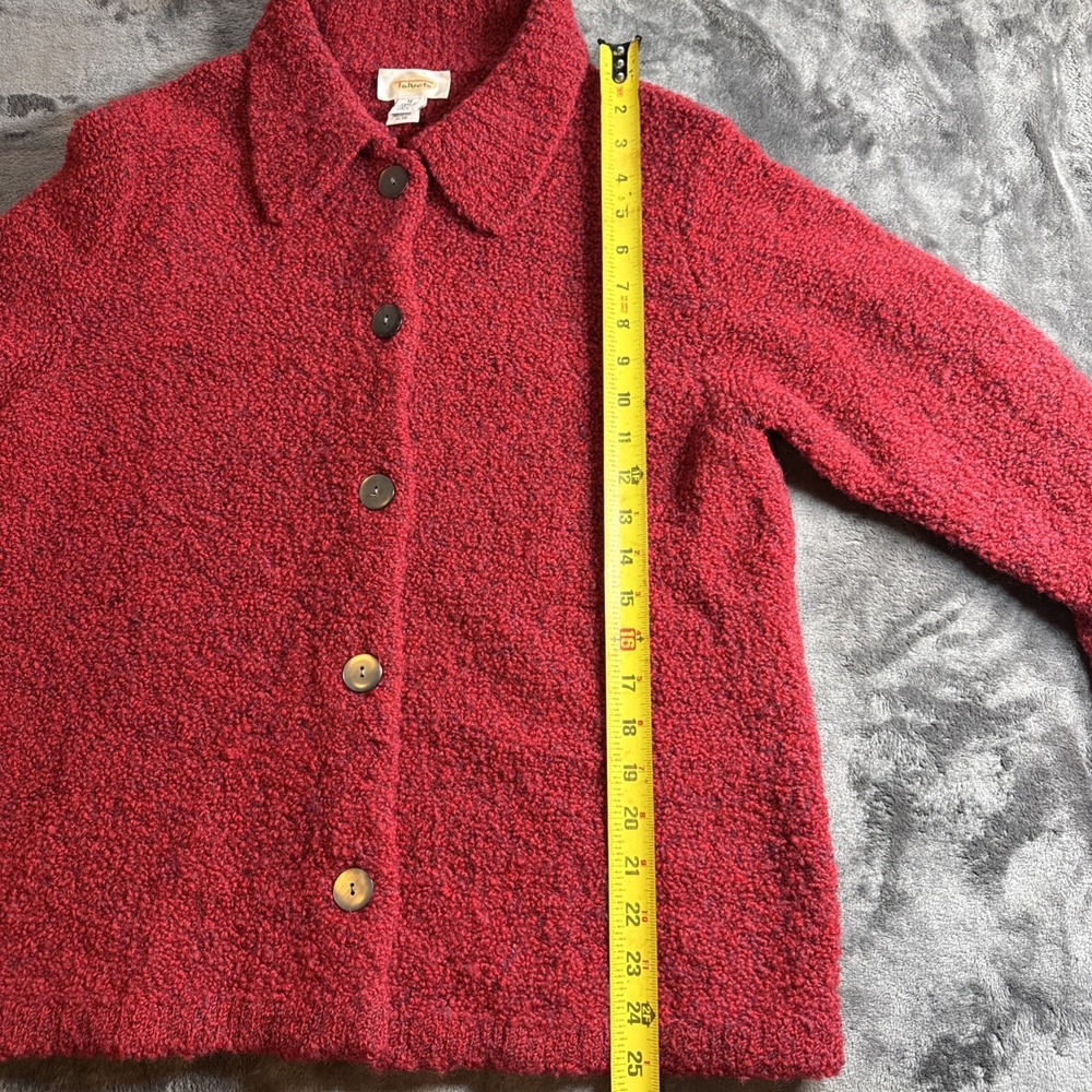 Talbots Red Boucl Button-Front Jacket Cardigan Sw… - image 5